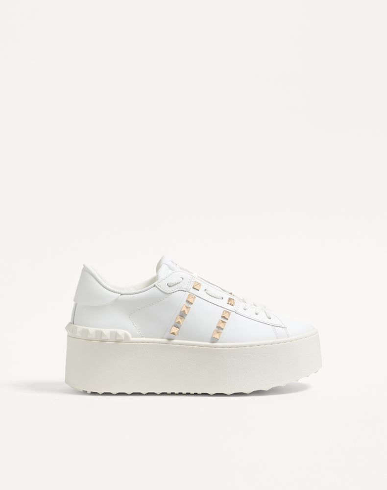 Valentino Garavani Women's White Flatform Rockstud Untitled Trainer In Calfskin Woman 41