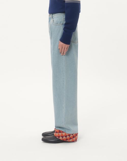 Valentino - Denim Pants With Jacquard Hem - Denim - Man - Denim