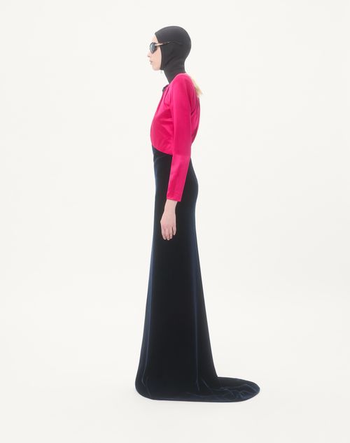 Valentino - Long Dress In Sablé Velvet - Night/fuchsia - Woman - Gowns