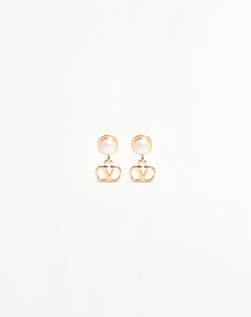 Valentino Garavani Vlogo Signature Metal And Pearl Earrings Woman Gold/cream Onesize