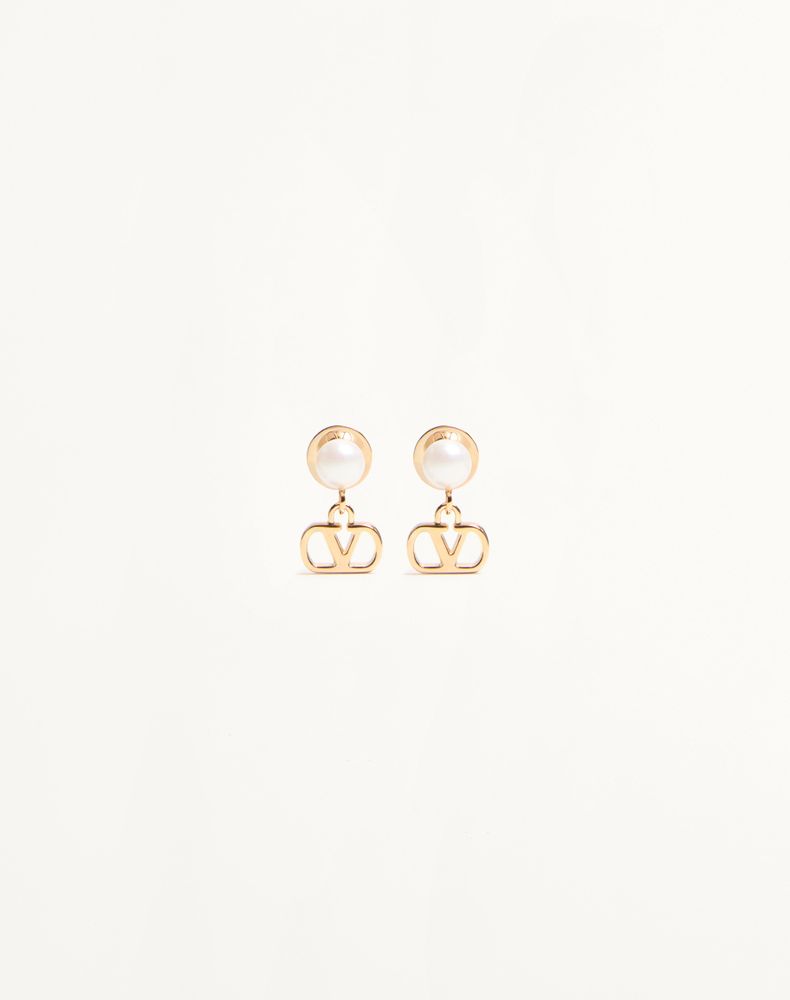 Valentino Garavani Women's Gold/Cream Vlogo Signature Metal And Pearl Earrings Woman Uni