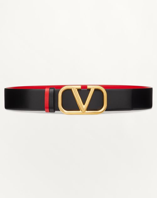 Valentino Garavani Reversible Vlogo Signature Belt In Glossy Calfskin 40 Mm Woman Black/pure Red 075