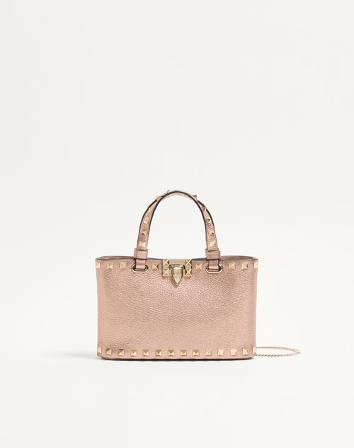 Valentino Garavani Mini Rockstud Shopping Bag In Laminated Grainy Calfskin. Woman Rose Cannelle Onesize