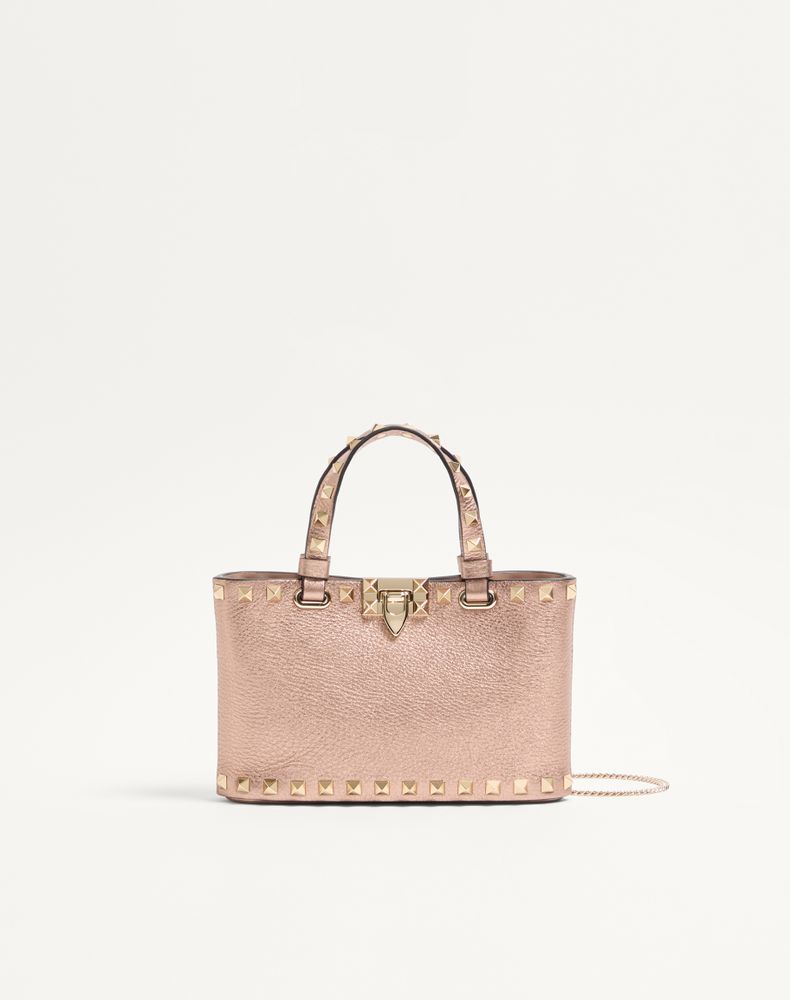 Valentino Garavani Women's Rose Cannelle Mini Rockstud Shopping Bag In Laminated Grainy Calfskin. Woman Uni