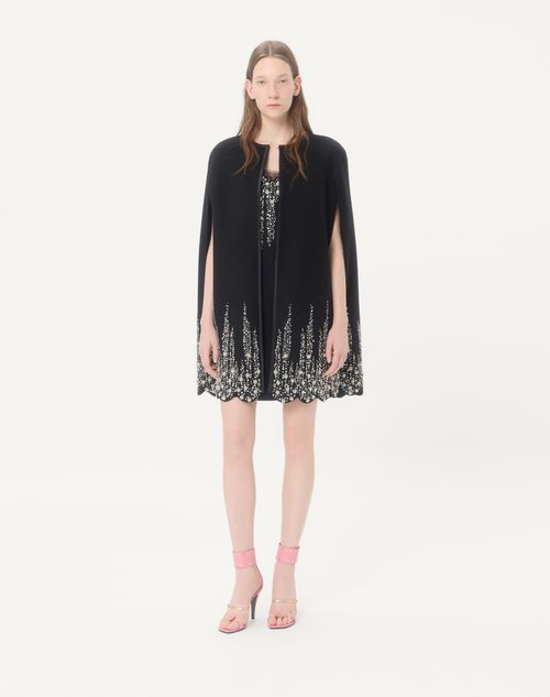 Valentino - Embroidered Compact Drap Cape - Black/silver - Woman - Coats And Outerwear