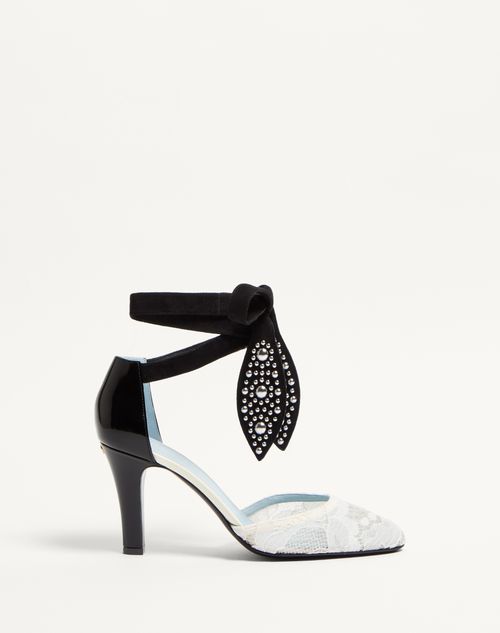Shop Valentino Garavani Foliefoliage Pumps In Abrasive Calfskin And Lace 85mm Woman Ivory/nude/black 41