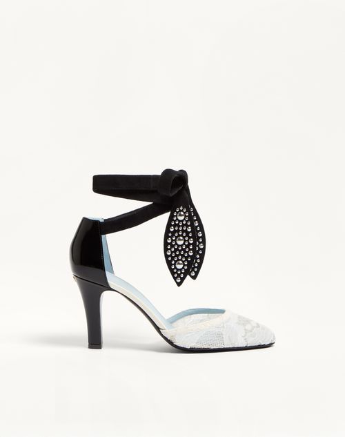 Valentino Garavani - Foliefoliage Pumps In Abrasive Calfskin And Lace 85mm - Ivory/nude/black - Woman - Pumps