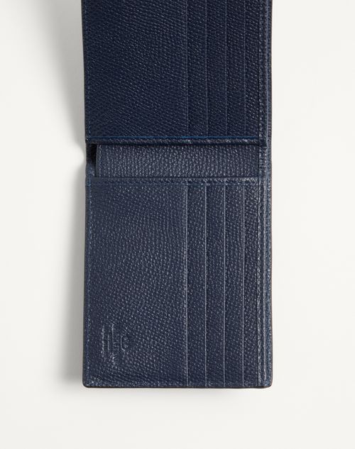 Valentino Garavani - Valentino Garavani Vlogo Signature Grainy Calfskin Wallet - Marine - Man - Wallets And Small Leather Goods