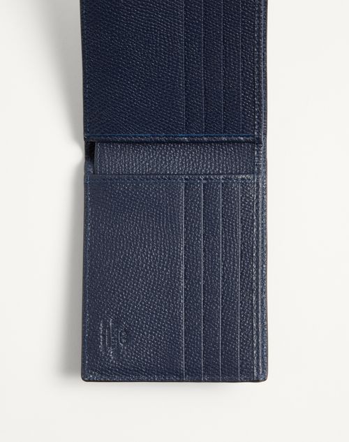 Valentino Garavani - Vlogo Signature Grainy Calfskin Wallet - Marine - Man - Wallets And Small Leather Goods