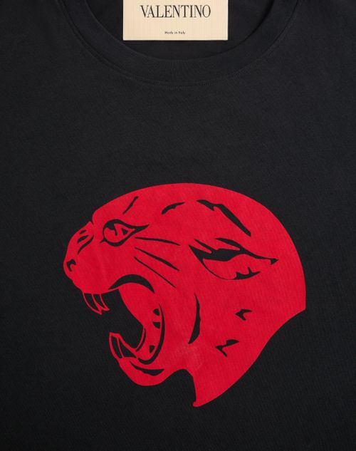 Valentino - Camiseta Valentino De Algodón Con Estampado Panther - Negro/rojo - Hombre - Camisetas Y Sudaderas