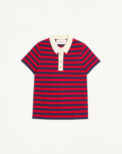 Valentino - Cotton Polo Shirt - Red/indigo - Man - Tshirts And Sweatshirts