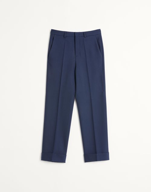 Valentino Wool Gabardine Trousers With Turn-ups Man Blue 50