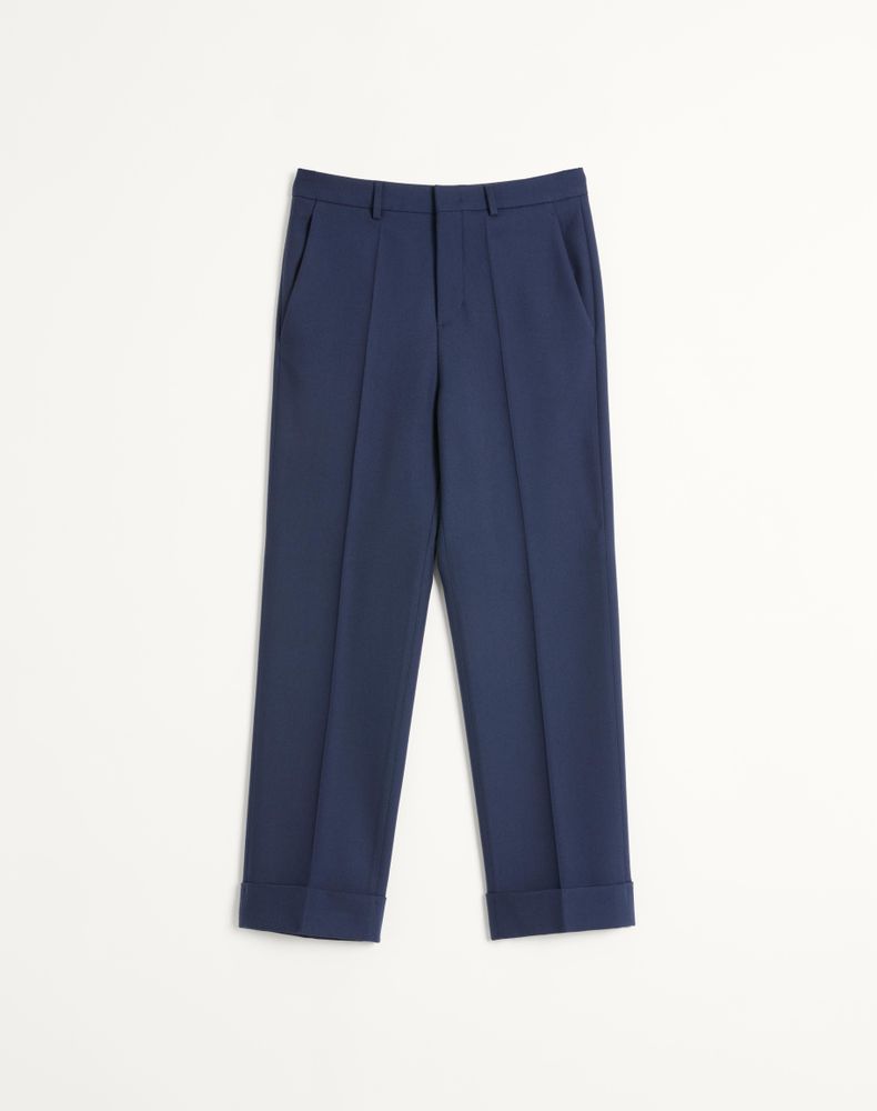 Valentino Men's Blue Wool Gabardine Trousers With Turn-Ups Man 58