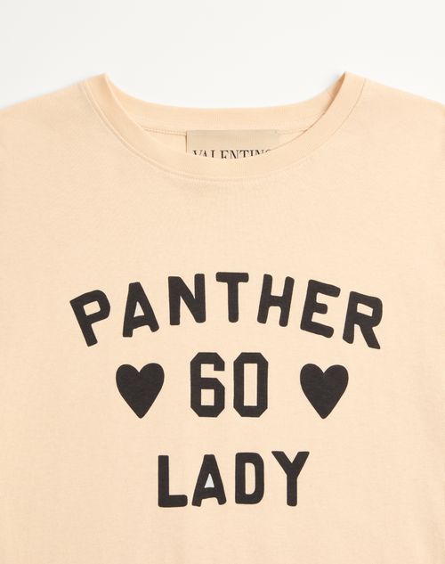 Valentino - Cotton Jersey T-shirt With Panther Lady Print - Birch/black - Woman - T-shirts And Sweatshirts
