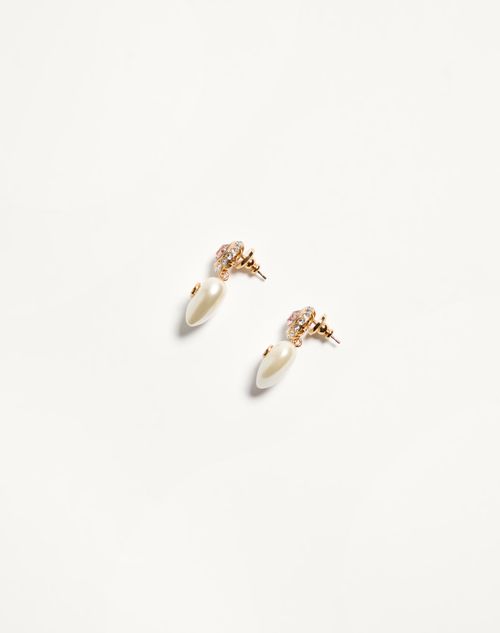 Valentino Garavani - Vlogo Signature Earrings In Metal, Enamel, Pearls And Crystals - Gold/cream - Woman - Jewelry