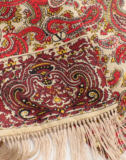 Valentino Garavani - Voyage Imaginaire Silk Bandeau Scarf With Fringe - Cream/red - Man - Soft Accessories