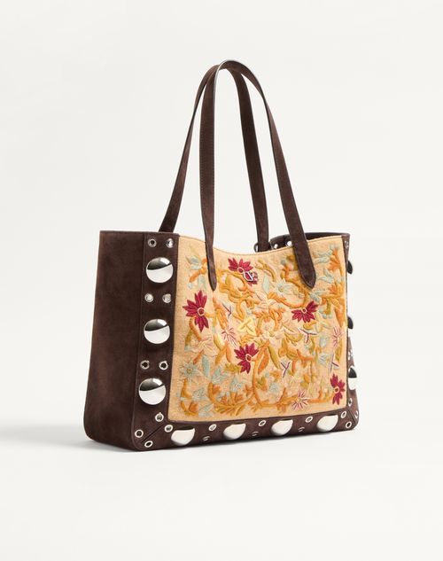 Valentino Garavani - Valentino Garavani Nellcôte Medium Embroidered Shopping Bag - Multicolor/testa Di Moro - Woman - Totes