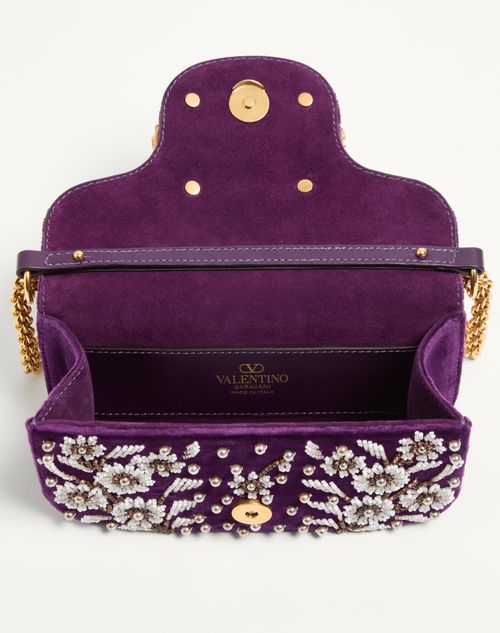 Valentino Garavani - Valentino Garavani Locò Small Shoulder Bag Embroidered With Jewel Logo - Purple - Woman - Shoulder Bags