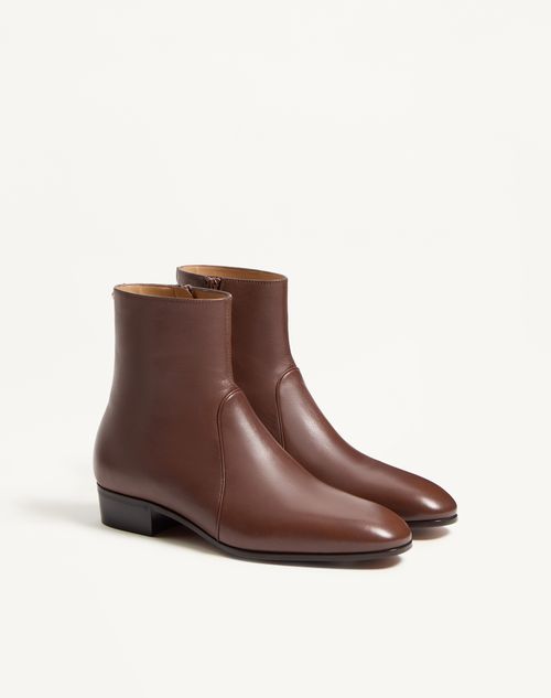 Valentino Garavani - Pat Ankle Boot In Kidskin - Bark Brown - Man - Boots