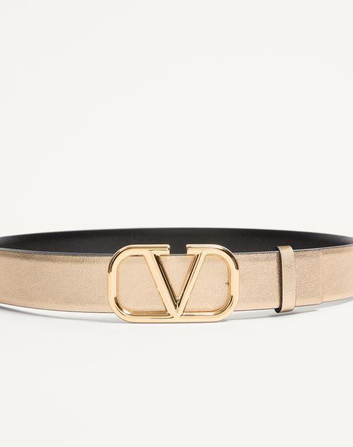 Valentino Garavani - Vlogo Signature Reversible Belt In Metallic And Shiny Calfskin 30 Mm - Gold/black - Woman - Belts