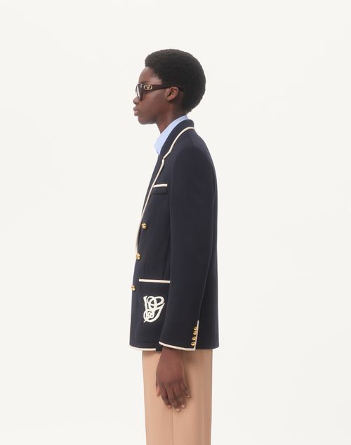 Valentino - Double-breasted Wool Jacket With Vg Patch - Night - Man - Coats And Blazers