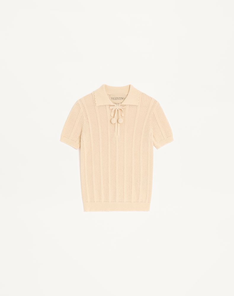 Valentino Women's Ivory Embroidered Cotton Knit Polo Woman Xs