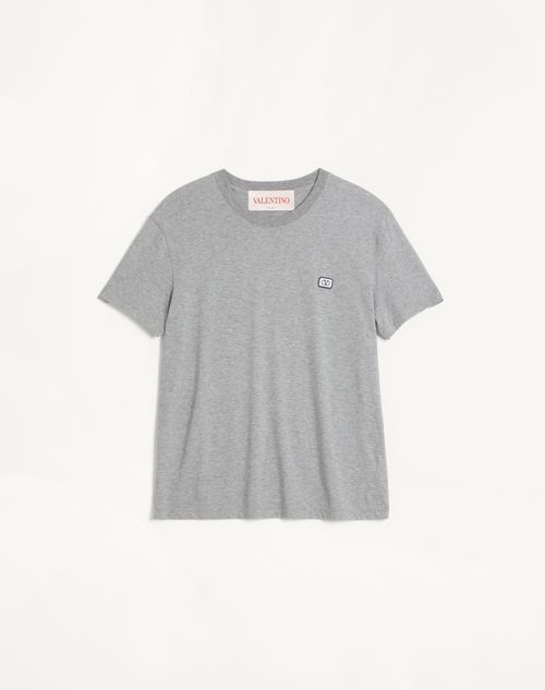 Valentino - Cotton T-shirt With Vlogo Patch - Gray Melange - Man - Tshirts And Sweatshirts