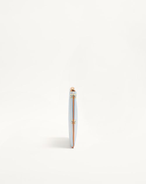 Valentino Garavani - Valentino Garavani Vlogo Signature Pouch In Grainy Calfskin With Le Chat De La Maison Print - Azure/ivory - Man - Clutches And Pouches