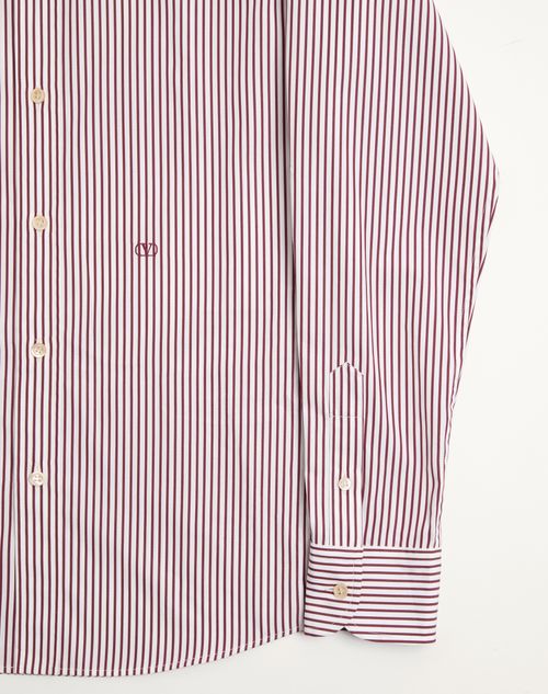 Valentino - Valentino Cotton Poplin Shirt With Striped Vlogo Embroidery - Butter/maroon - Man - Shirts