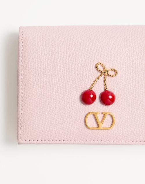 Valentino Garavani - Cherryfic Wallet In Grainy Calfskin - Rose Quartz - Woman - Wallets And Small Leather Goods