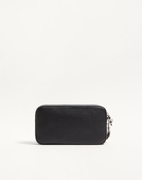 Valentino Garavani - ヴァレンティノ ガラヴァーニ ロックスタッズ グレインカーフスキン ポーチ - ブラック - メンズ - クラッチ＆ポーチ