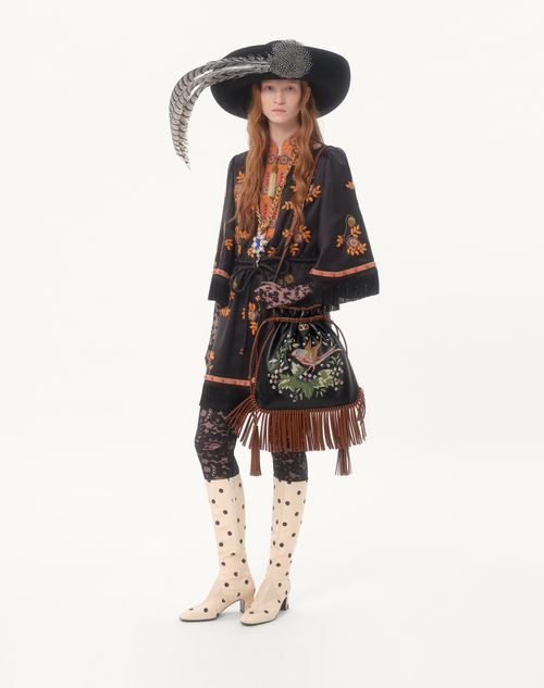 Valentino Garavani - Valentino Garavani Nellcôte Alice Embroidered Bag With Fringes - Black/multicolor/tobacco - Woman - Shoulder Bags
