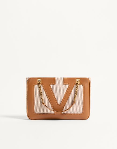 Valentino Small Viva Superstar Canvas Shoulder Bag In Natural/spice