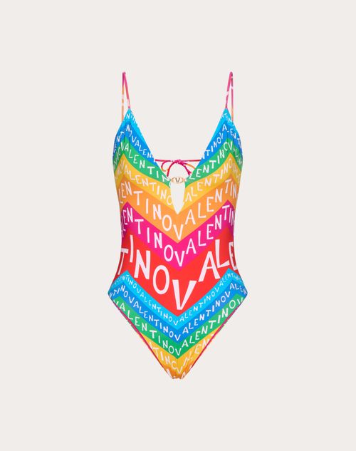 Shop Valentino Chevron Lycra 24 One-piece Swimsuit Woman Multicolour S
