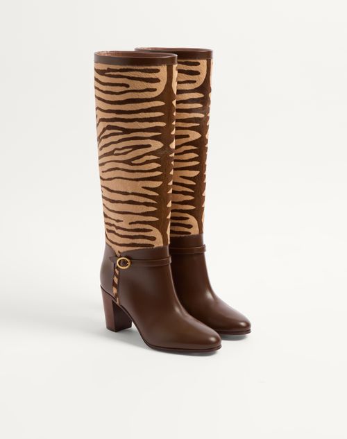 Valentino Garavani - Pattie Boot In Pony-effect Calfskin 75mm - Beige/tobacco - Woman - Boots
