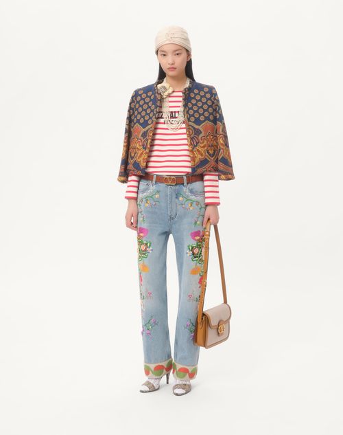 Valentino - Embroidered Denim Pants - Denim/multicolour - Woman - Denim