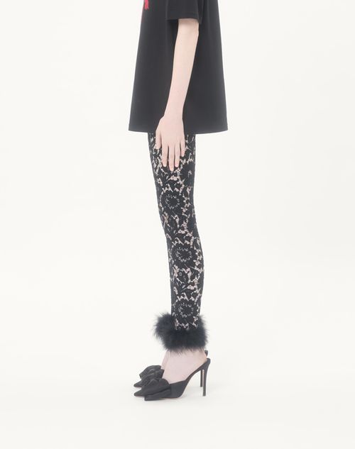 Valentino - Lace Leggings With Feathers - Black - Woman - Trousers And Shorts
