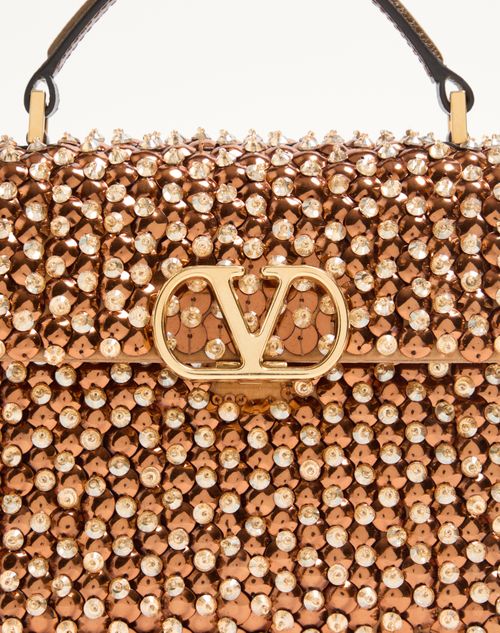 Valentino Garavani - Valentino Garavani Vsling Embroidered Mini Handbag - Gold/tobacco - Woman - Top Handle Bags