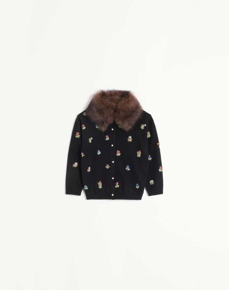 Valentino Women's Black Embroidered Cardigan Woman Xs