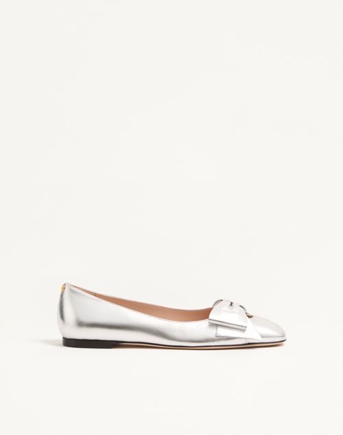 Valentino Garavani Bowow Ballerina In Laminated Nappa Woman Silver 42 In Silver