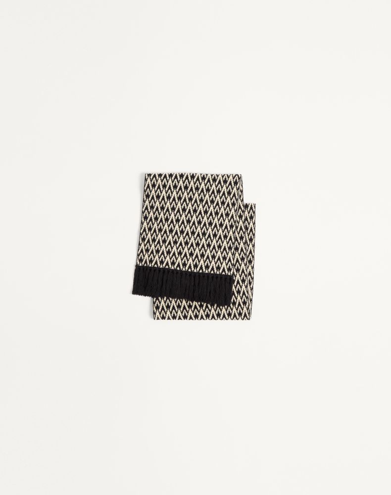 Valentino Garavani Men's Black/Cream Toute La V Knitted Wool Scarf Man Uni