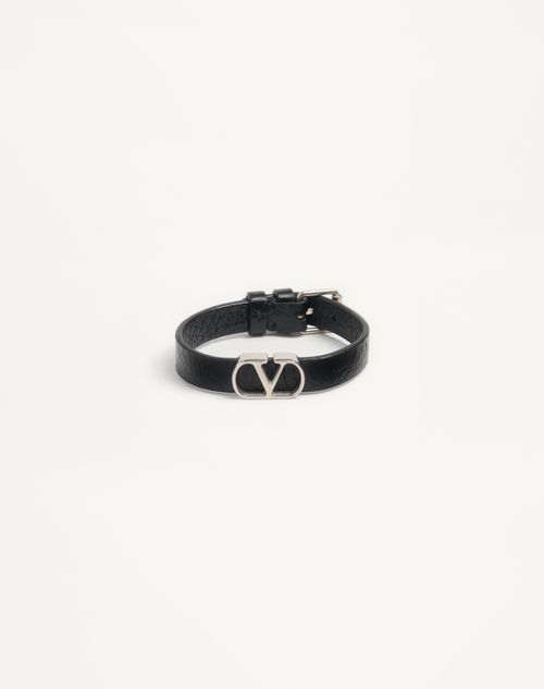 Valentino Garavani - Bracciale Vlogo Signature In Vitello Granato - Nero - Uomo - Gioielli