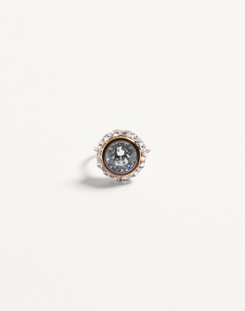Valentino Garavani Vlogo Signature Ring In Metal, Enamel And Crystals Woman Gold/black/crystal 15