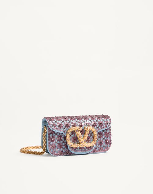 Valentino Garavani - Valentino Garavani Locò Small Shoulder Bag Embroidered With Jewel Logo - Amethyst/cloudy Blue - Woman - Shoulder Bags