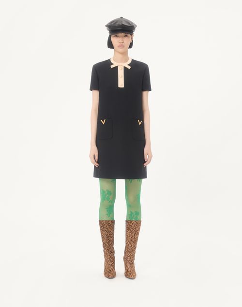 Valentino - Vestido Corto De Crepe Couture Con V Gold - Negro/abedul - Mujer - Vestidos