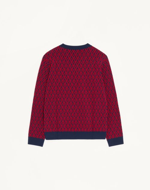 Valentino - Crewneck Wool Sweater With Toute La V Jacquard Pattern - Maroon/navy - Man - Knitwear