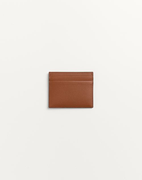Valentino Garavani - Valentino Garavani Vlogo Signature Cardholder In Grainy Calfskin - Saddle Brown - Man - Wallets And Small Leather Goods