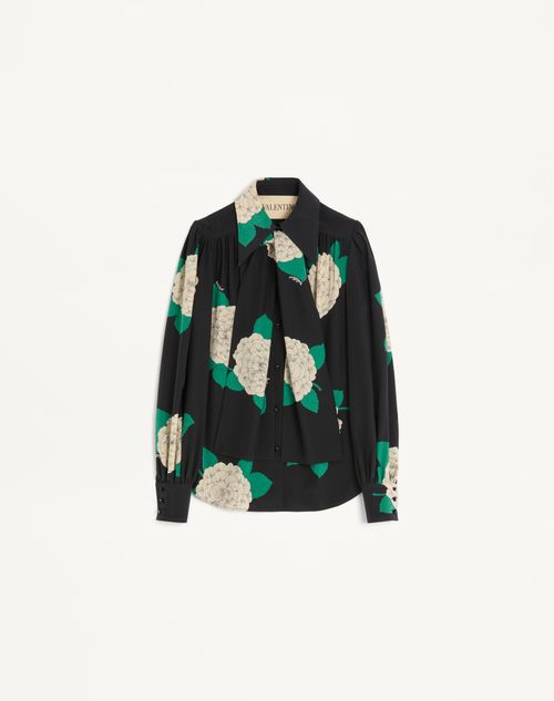 Valentino - Crepe De Chine Shirt With Apres L'hiver Print - Black/multicolor - Woman - Shirts And Tops
