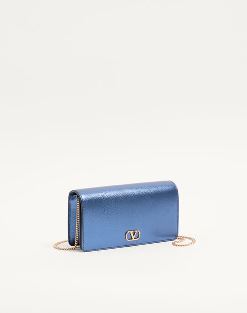 Valentino Garavani - Valentino Garavani Vlogo Signature Mini Shoulder Bag In Grainy Calfskin - Metallic Blue - Woman - Clutches