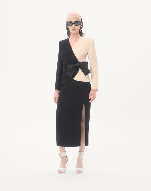 Valentino - Wool Crepe Jacket With Contrasting Bow - Black/birch - Woman - Jackets And Blazers